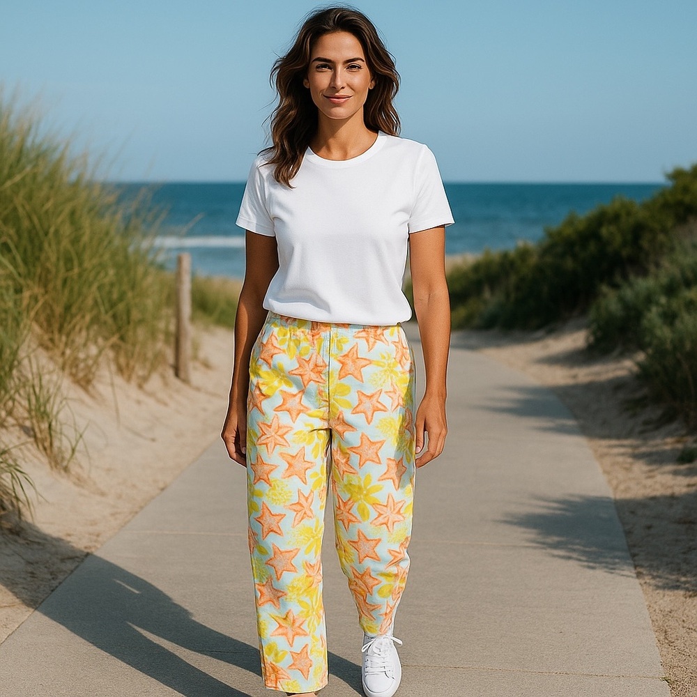 ST. JOHN SPORT Vintage Starfish High Waist Cropped Pants 4 SMALL Tropical